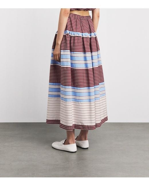 Sandro Red Cotton Stripe Maxi Skirt