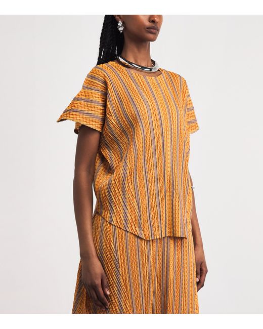 Pleats Please Issey Miyake Orange Cotton-Blend Zigzag Top