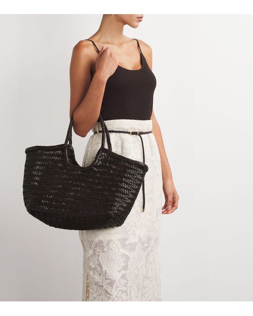 Dragon Diffusion Black Large Leather Woven Nantucket Tote Bag