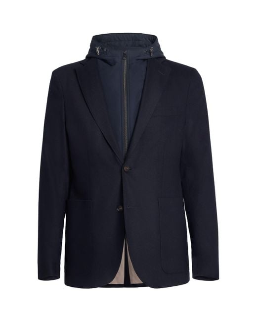 Corneliani Blue Hooded Wool-Blend Blazer for men