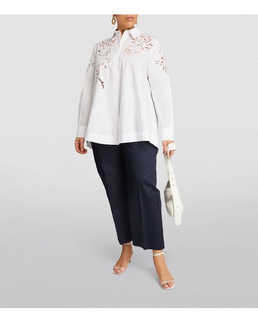 Marina Rinaldi White Cotton Poplin Embroidered Tunic Shirt