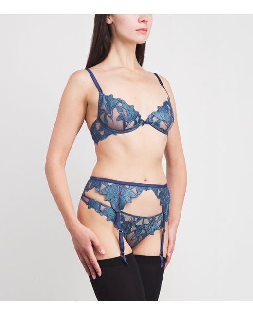 Fleur du Mal Blue Lily Embroidered Suspender Belt