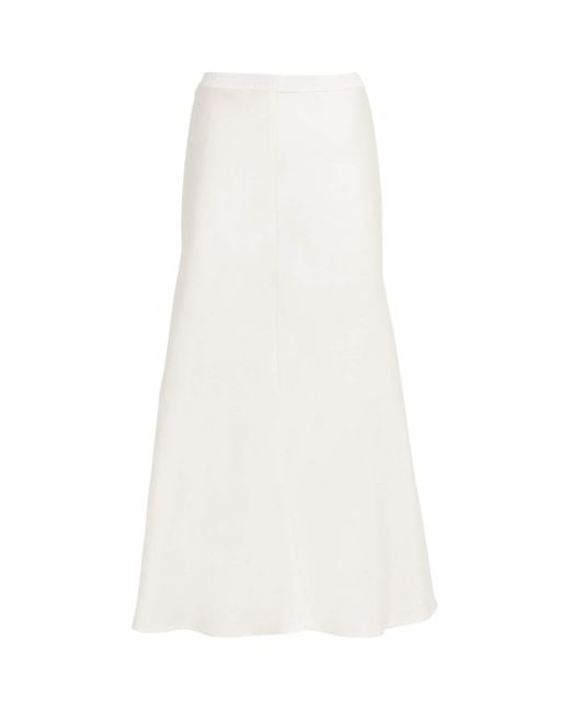Sandro White Linen-Blend Midi Skirt