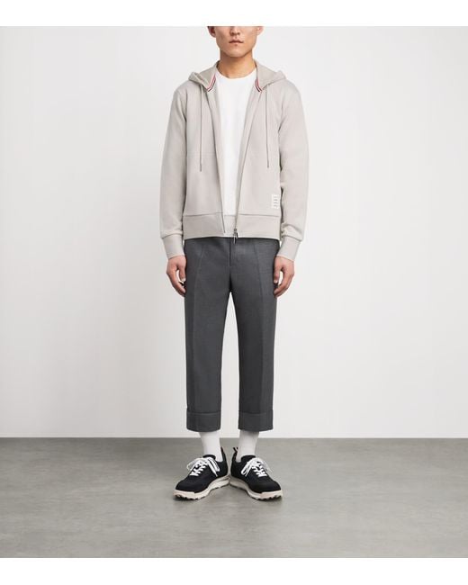 Thom Browne Gray Cotton 4-Bar Zip-Up Hoodie for men
