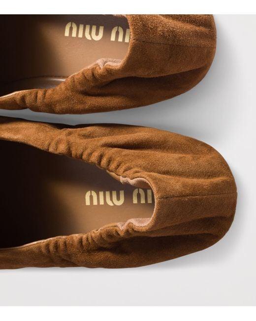 Miu Miu Brown Suede Ruches Loafers