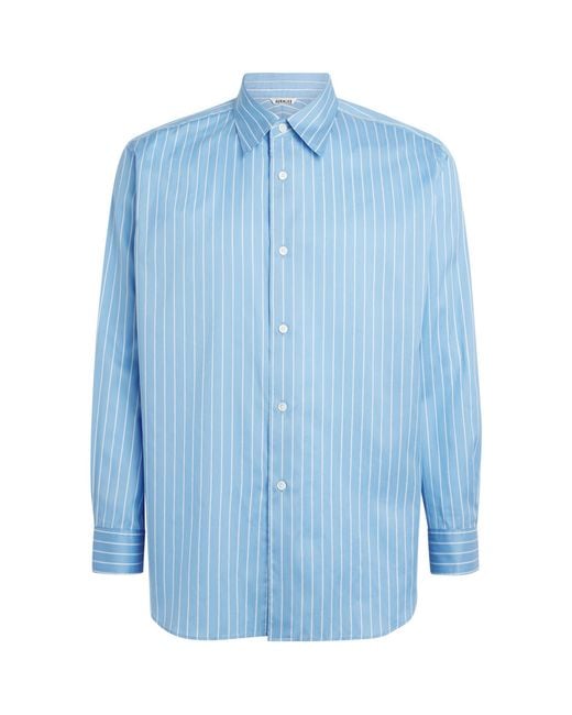 Auralee Blue Cotton-Silk Stripe Shirt for men