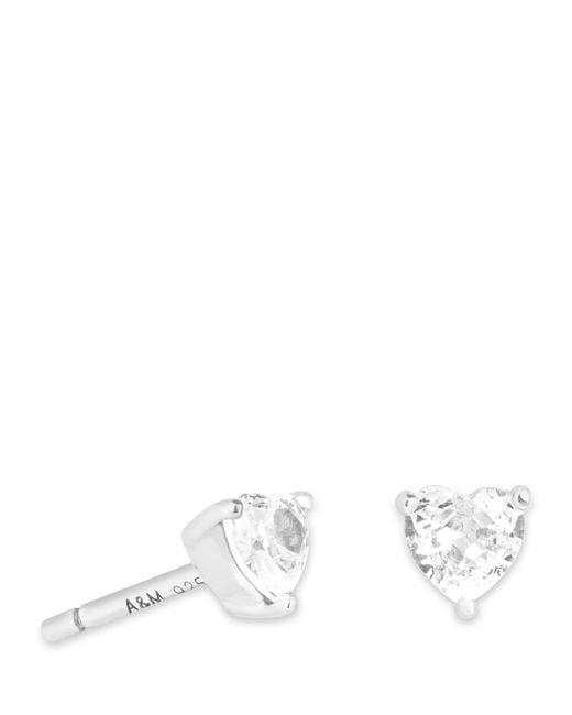 Astrid & Miyu White Rhodium-Plated Sterling And Cubic Zirconia Heart Stud Earrings