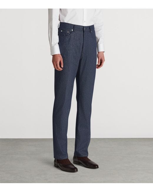 Dunhill Blue Wool-Blend Denim Trousers for men