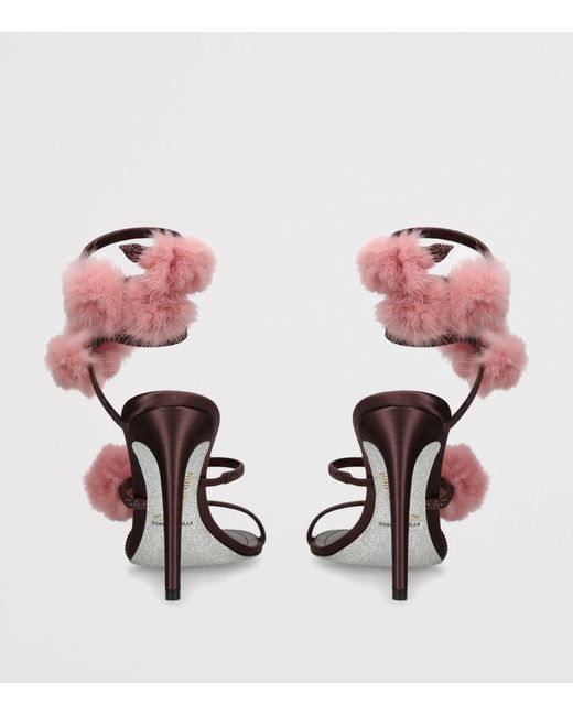 Rene Caovilla Pink Embellished Pom-Pom Heeled Sandals 105