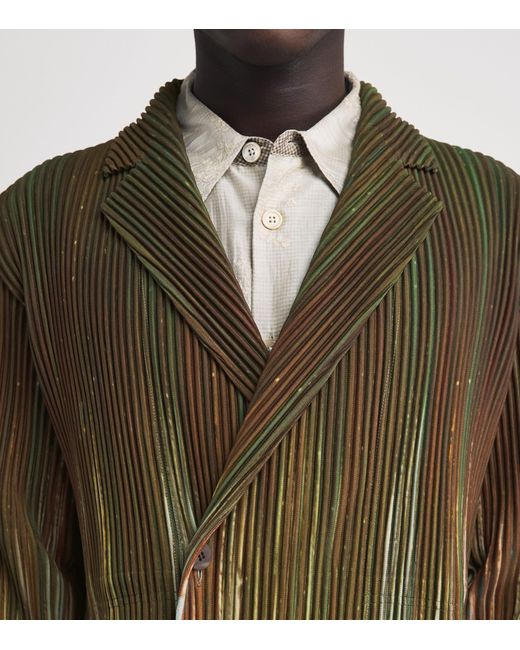 Homme Plissé Issey Miyake Green Pleated Blazer for men