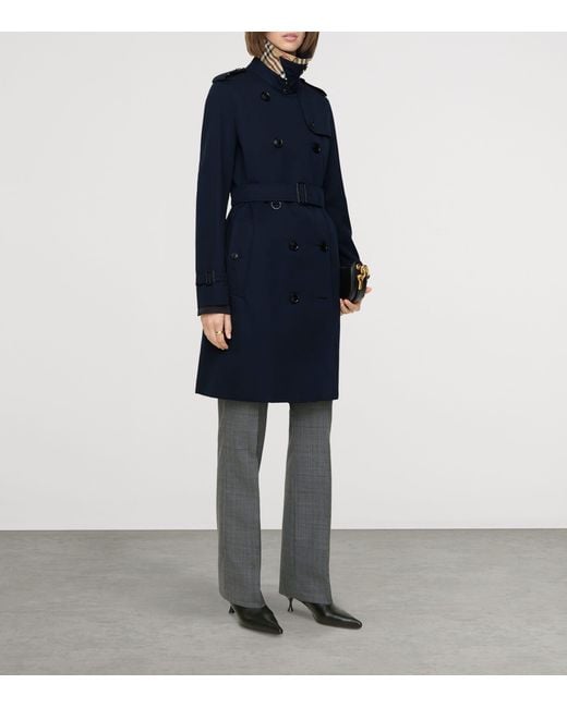 Burberry Blue Gabardine Kensington Heritage Trench Coat