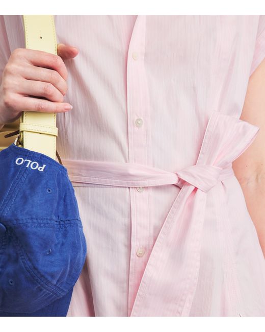Polo Ralph Lauren Pink Cotton Stripe Midi Shirt Dress