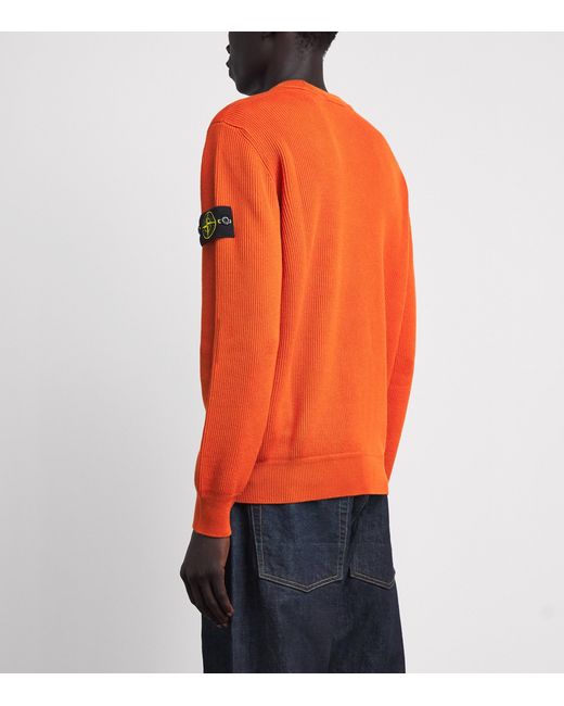 Stone Island Orange Ribbed Compass Patch Sweatshirt for men