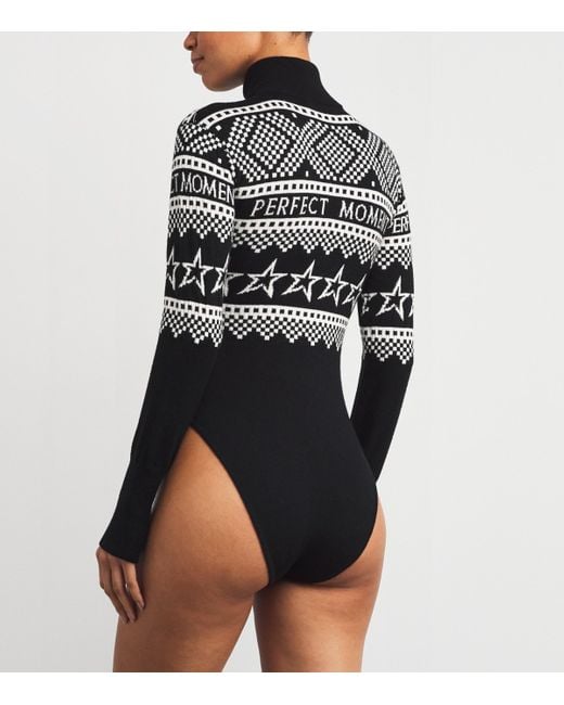 Perfect Moment Black Merino Wool Intarsia-Knit Bodysuit