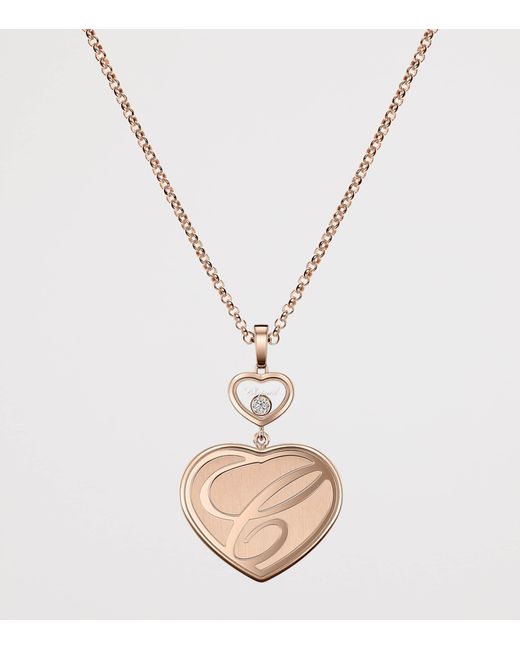 Chopard Metallic And Diamond Happy Hearts Pendant Necklace