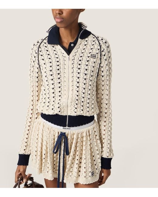 Miu Miu Natural Cotton Openwork-Knit Mini Skirt