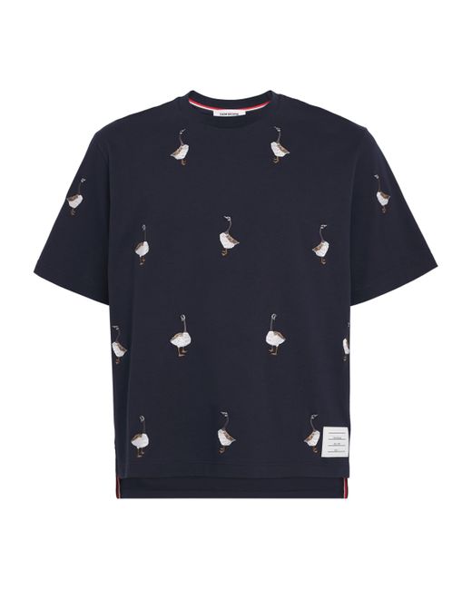 Thom Browne Blue Cotton Embroidered Geese T-Shirt for men