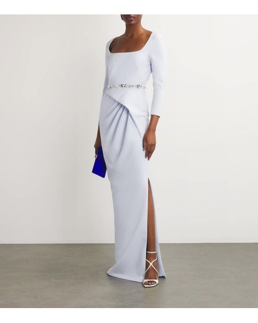 Safiyaa White Stretch-Crepe Frill-Trim Mahir Maxi Dress