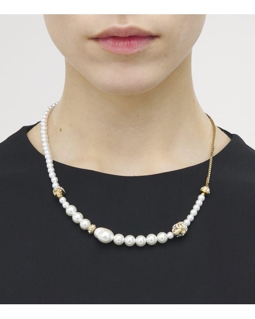 McQueen Metallic Faux Pearl And Skull Necklace for men