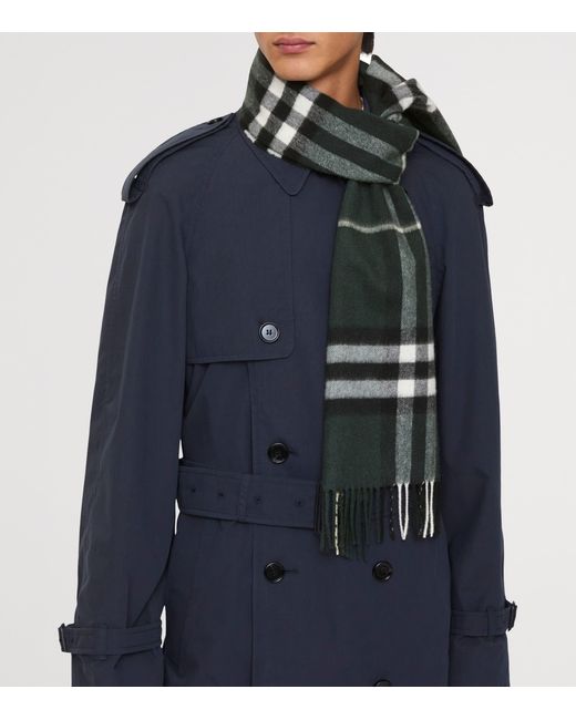 Burberry Green Cashmere Check Scarf