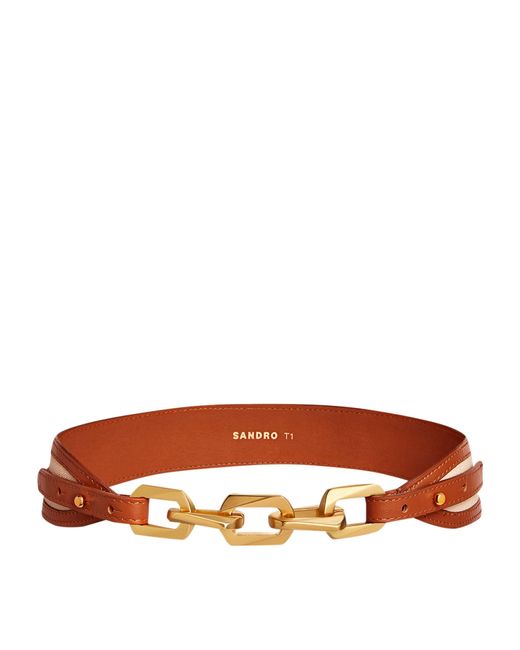 Sandro Leather And Canvas Belt With Chain in Beige (Natural) Lyst