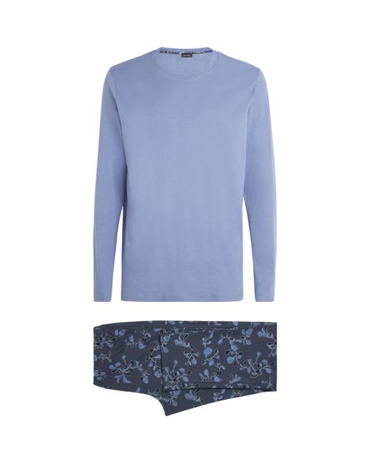 Hanro Blue Cotton Night & Day Vine Pyjama Set for men