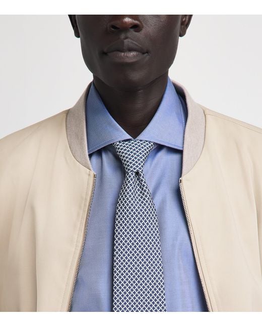 Isaia Blue Cotton Mix Dress Shirt for men