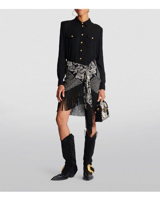 Balmain Black Silk Fringed Mini Skirt