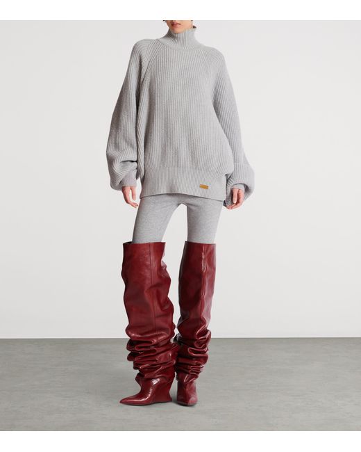 Balmain Gray Wool High-Neck Sweater