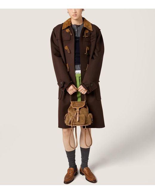Miu Miu Brown Medium Corduroy Leather-Trim Backpack