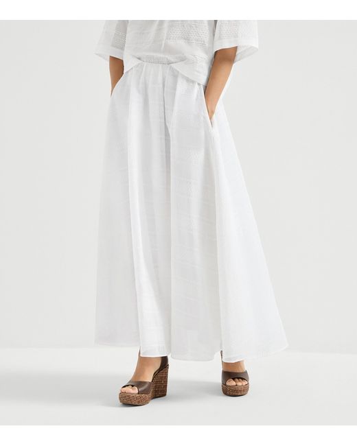 Brunello Cucinelli White Cotton Broderie Anglaise Maxi Skirt
