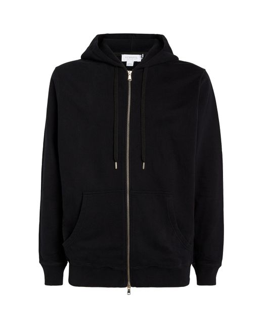 Sunspel Black Loopback Zip-Up Hoodie for men