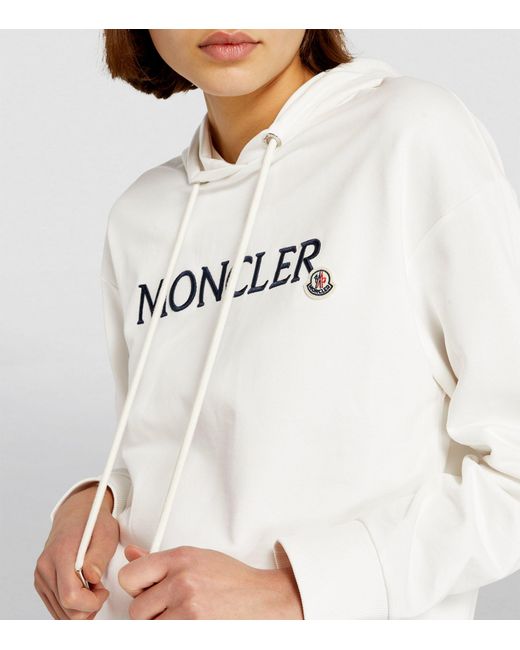 Moncler White Embroidered Logo Hoodie
