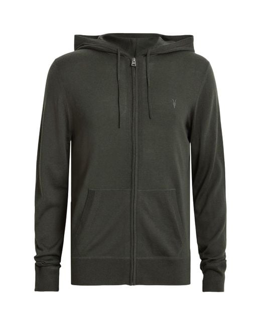 AllSaints Green Merino Wool Mode Zipped Hoodie for men