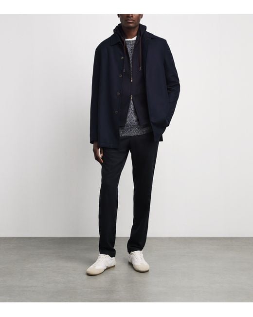 Colombo Blue Wool Zip-Up Hoodie for men
