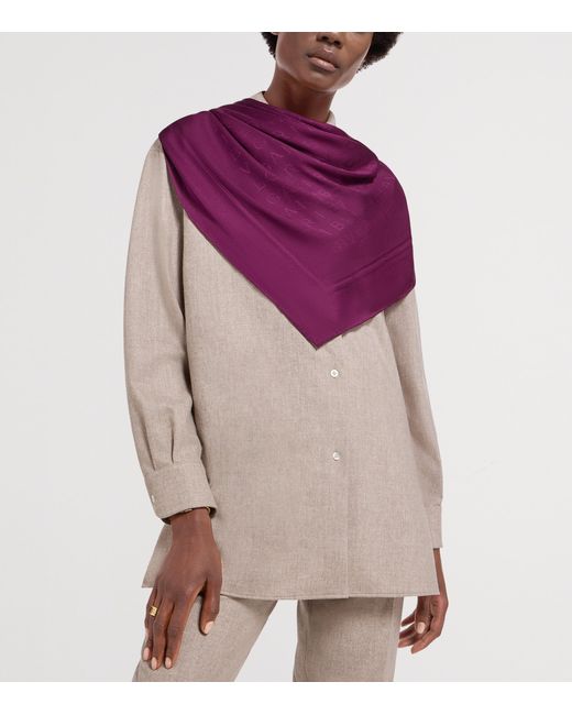 BVLGARI Purple Silk Logomania Scarf