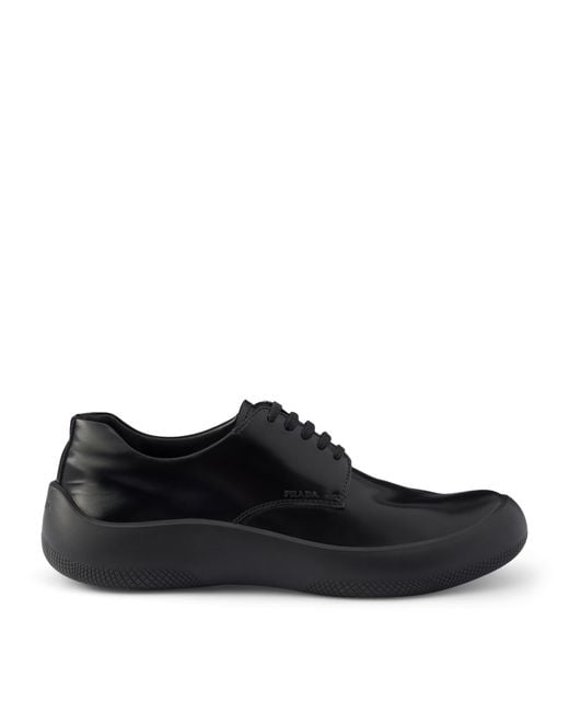 Prada Black Leather Logo Derby Shoes for men