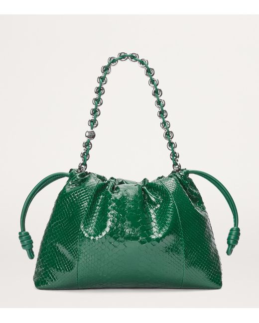 Loewe Green Large Patent Python Flamenco Purse