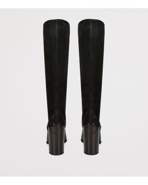 Alaïa Black Leather Suede-Trim Knee-High Boots 90