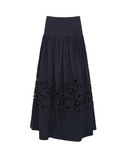 Agnona Blue Cotton Floral Appliqué Maxi Skirt