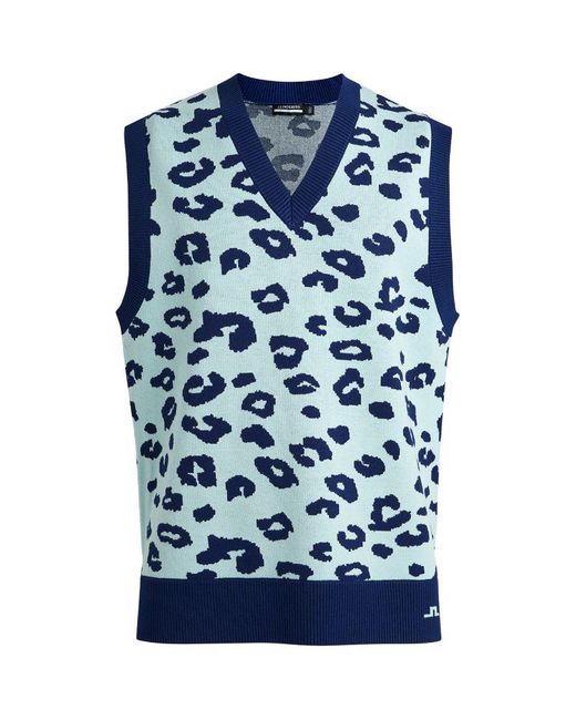 J.Lindeberg Blue Leopard Print Sweater Vest for men