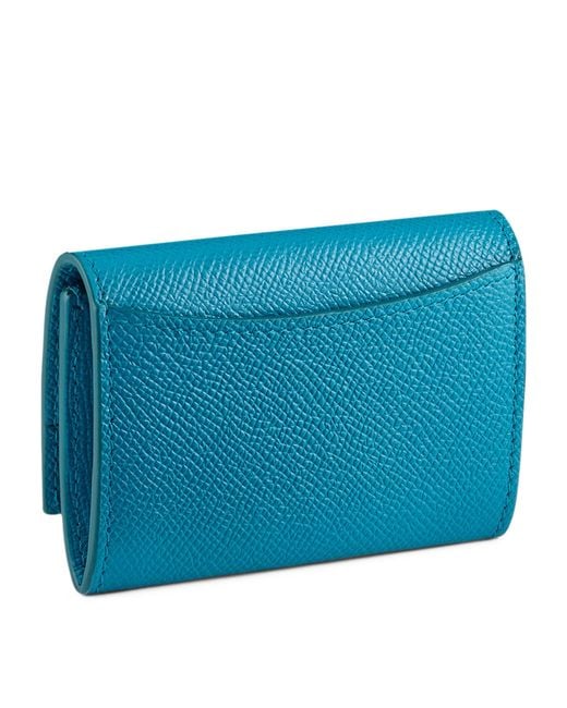 BVLGARI Blue Grained Leather Clip Coin Purse for men