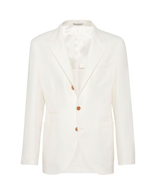 Brunello Cucinelli White Linen-blend Diagonal Twill Unconstructed Blazer for men