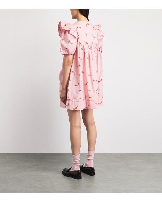 Ganni Pink Stretch-Cotton Floral Mini Dress