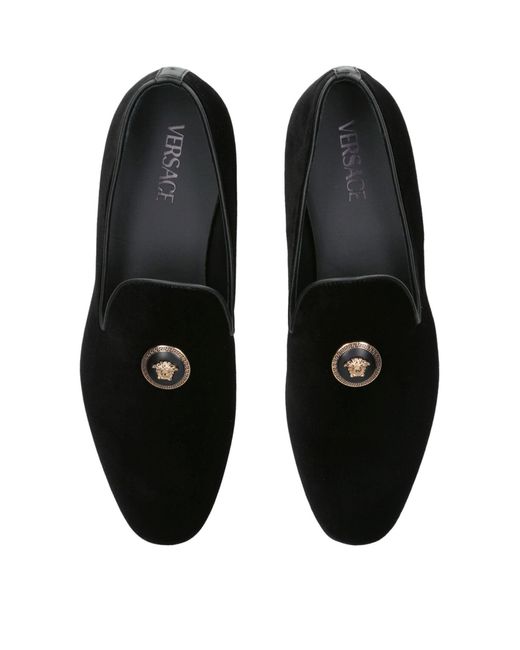 Versace Black Velvet Medallion Loafers for men
