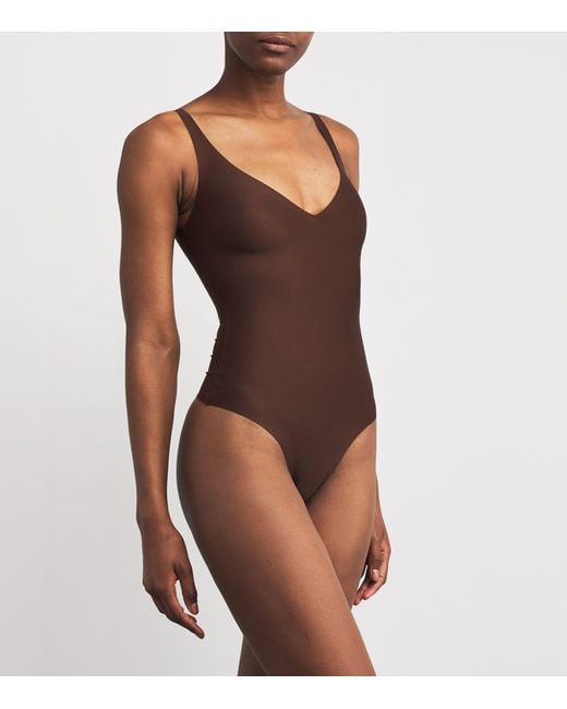 Skims Brown Plunge Thong Bodysuit