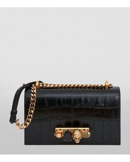 McQueen Black Leather Jewelled Satchel Bag