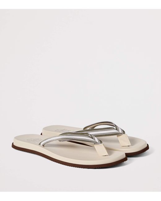 Brunello Cucinelli White Leather Logo Flip Flops for men