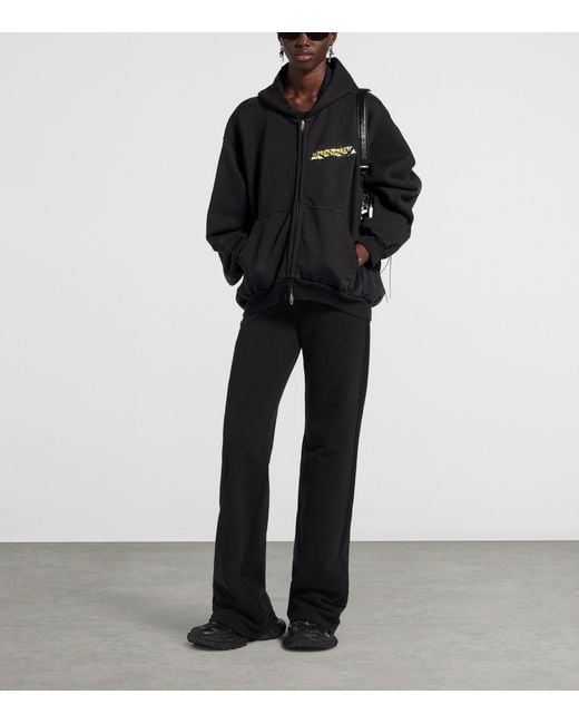 Balenciaga Black Cotton Spray Logo Zip-Up Hoodie