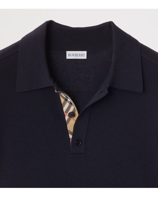 Burberry Black Wool Check-Detail Polo Shirt for men